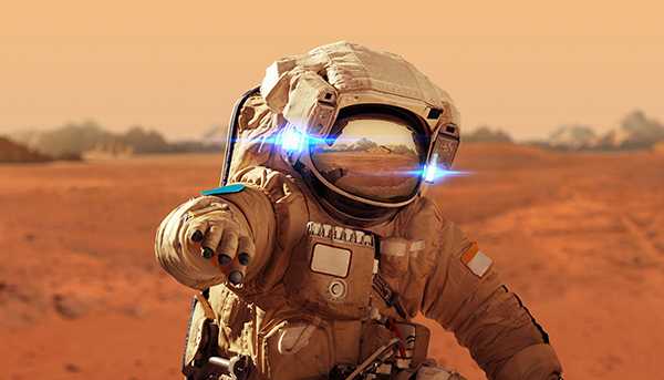 An astronaut on the surface of Mars